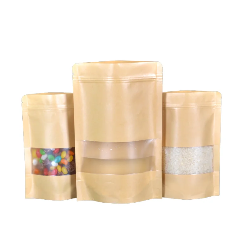 100/50pcs 지퍼 잠금 크래프트 종이 창 가방 말린 음식, 과일, 차 SelfSealing 지퍼 가방에 대 한 선물 포장 파우치 스탠드