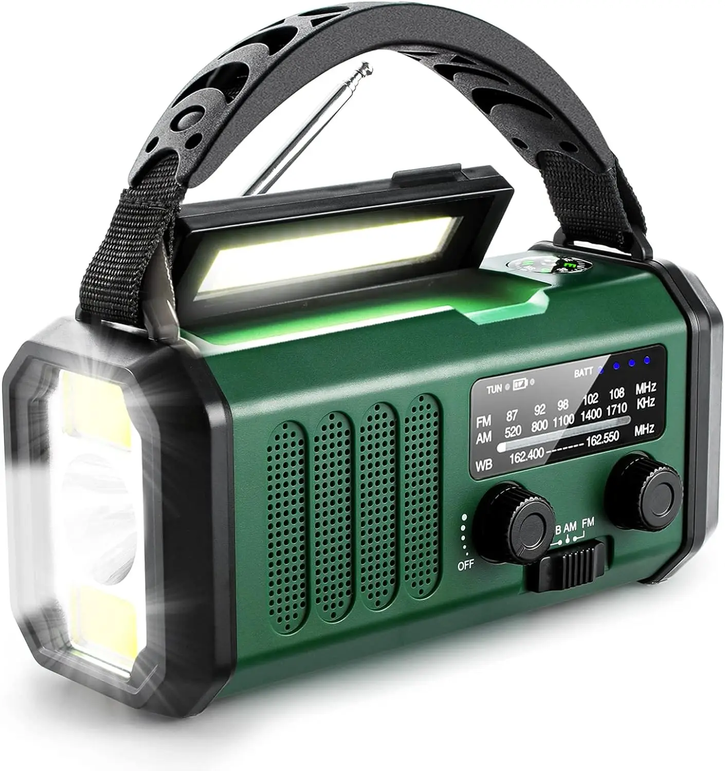 Portable Multifunctional Emergency Radio FM/AM/WB Weather Radio Solar Powered Charging Hand Cranked 10000mah Polymer