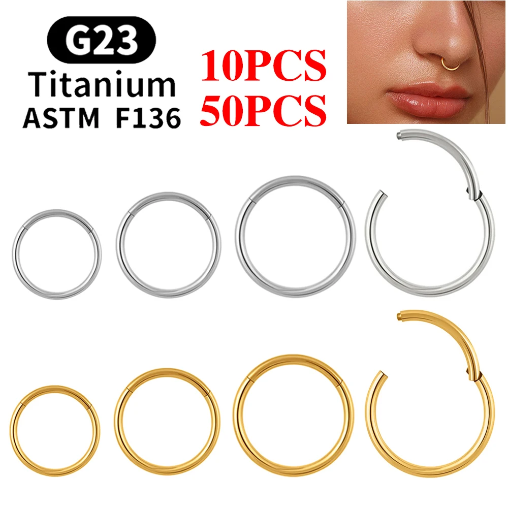 10/50PCS ASTM F136 Titanium Nose Ring Hinged Clicker Segment Septum Hoop Women Men Ear Cartilage Helix Earring Piercing Jewelry