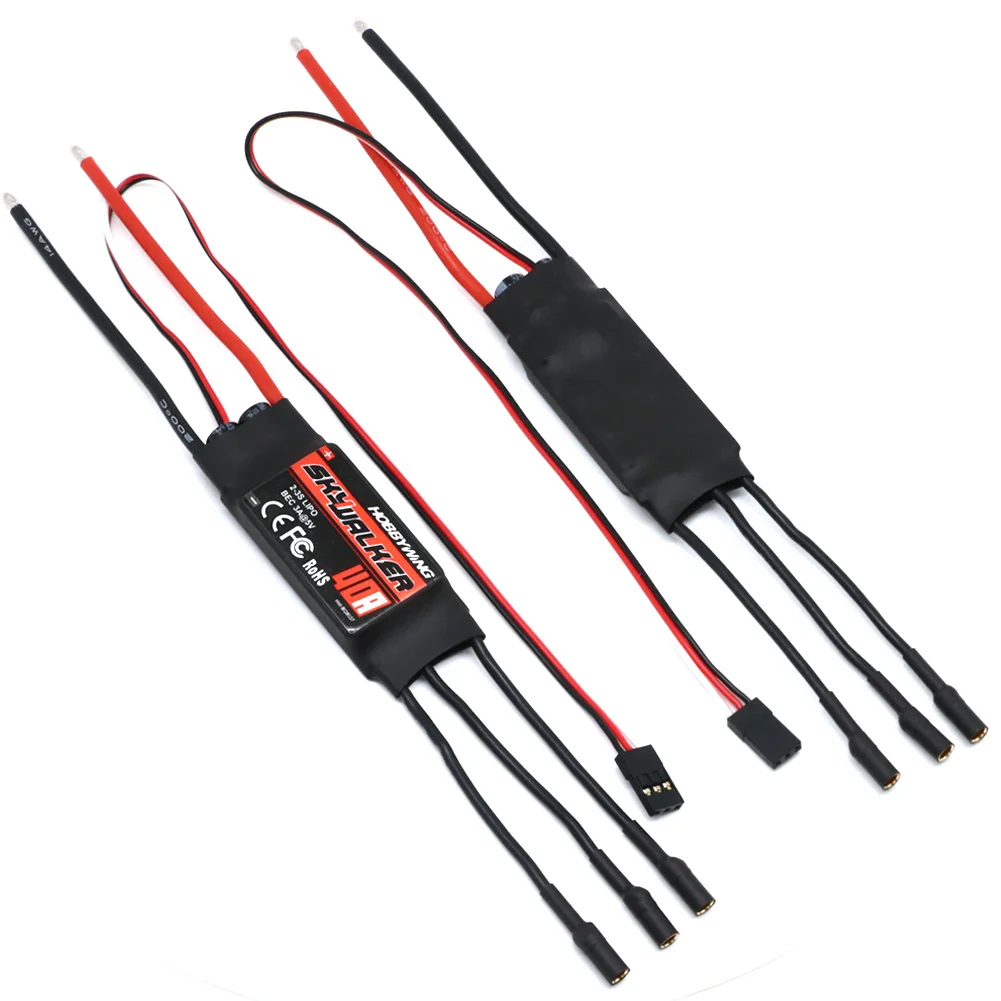 Détail des connecteurs du Moteur RC Brushless 4500KV avec ESC 40A Hobbywing SkyWalker pour Hélicoptère 3D 400/450, soudures propres.