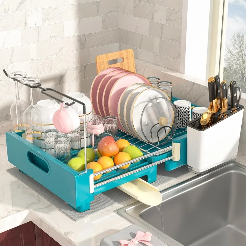 Dish Drying Rack -2 Tier Expandable Large Dish Racks, Stainless Steel Drainer with Adjustable
