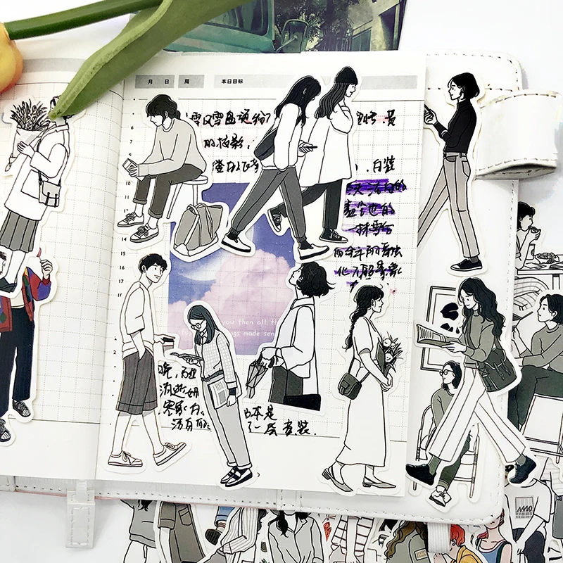 

51pcs Cute Girl's Boy Handbook Sticker Characters Crafts And Scrapbooking Stickers Book Student Label Decorative Sticker Kids