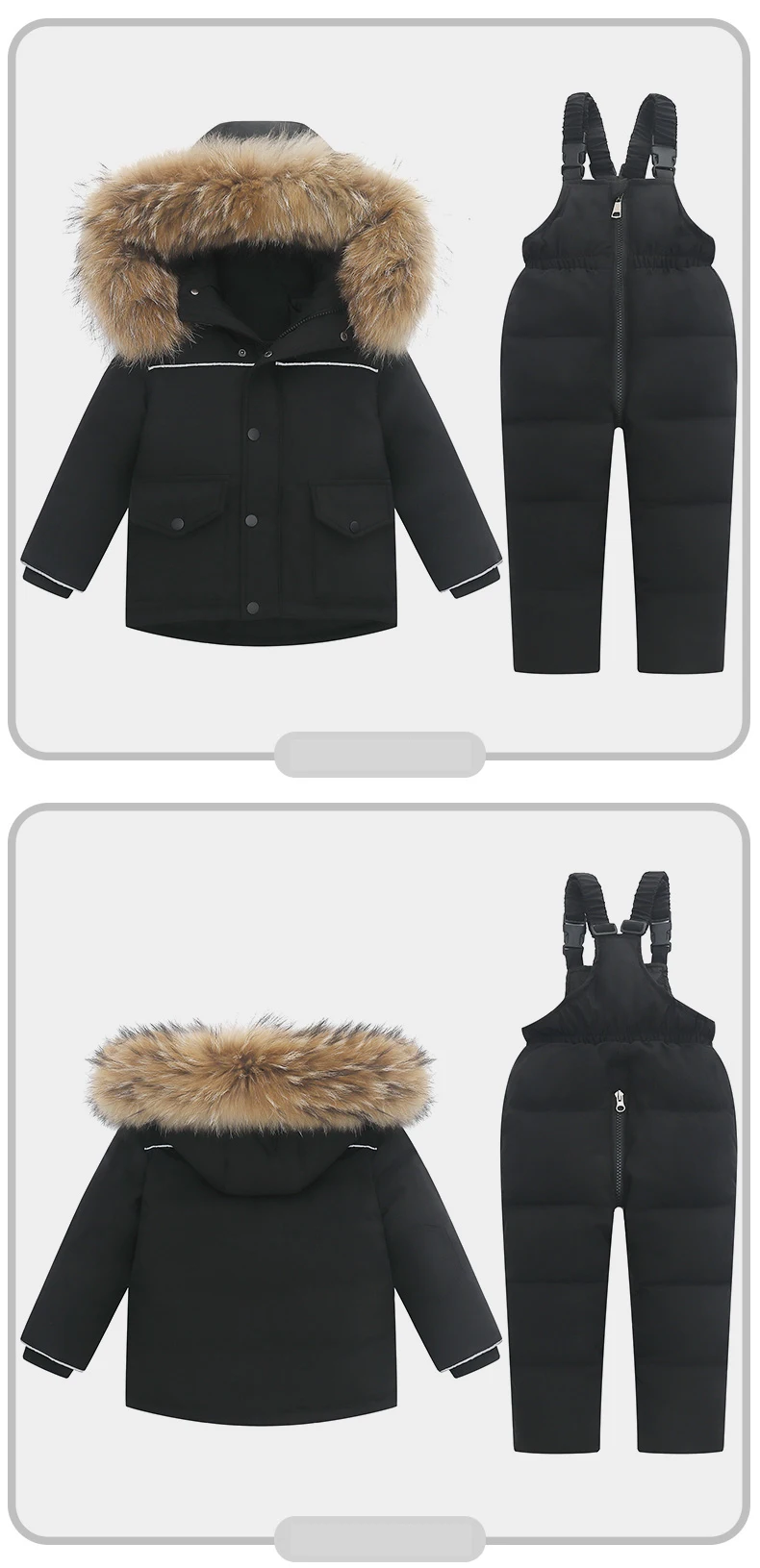 30 Grad russische Winter Kinder Jungen Tarnung Daunen jacke wasserdichte Echtpelz Mädchen Overalls 1-5 Jahre Kinder Junge Schnee anzug Set – Detail 6