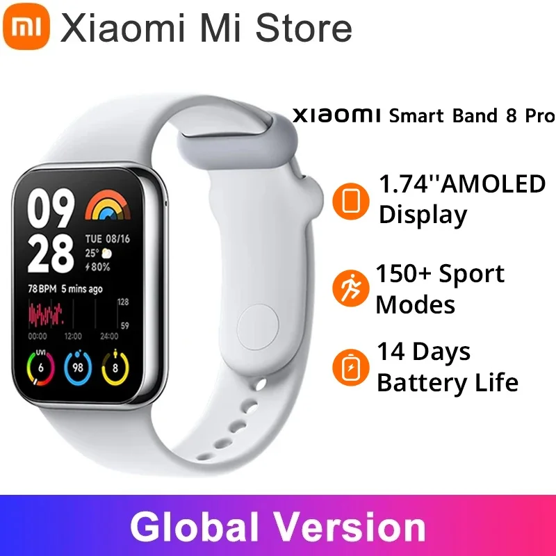 Global Version Xiaomi Mi Band 8 Pro Smart Wristband 5ATM Waterproof 150 Sport Modes 1.74" AMOLED Screen GPS Blood Oxygen