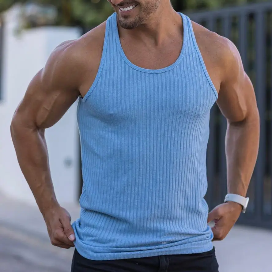 Men's Vest Sleeveless T-shirt 7 Solid Color Fitness Black Sports and Leisure Street I-shaped Top Cotton Slim Tank Top 6