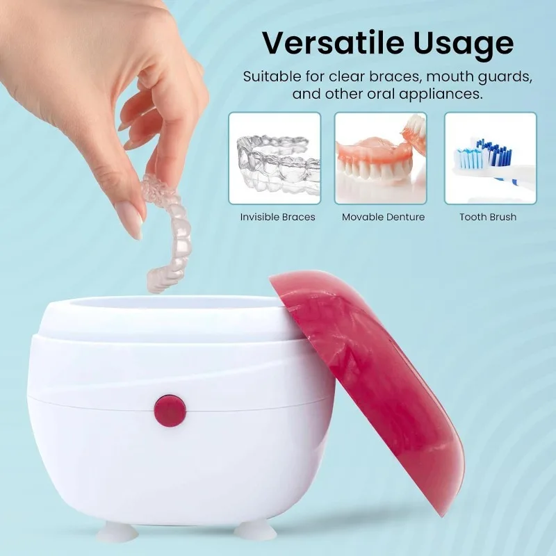 Automatic Denture Cleaning Case, Portable Retainer Cleaner Case, Plastic Material, Effortlessly Clean and Protect Dentures
