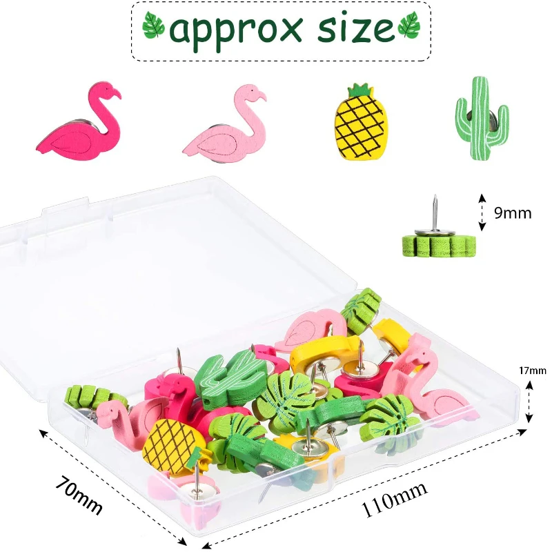 Push Pins 30pcs Cactus and Flamingo Mix Cork Board Safety Colored Push Pins Thumbtack Office School Accessories Supplies