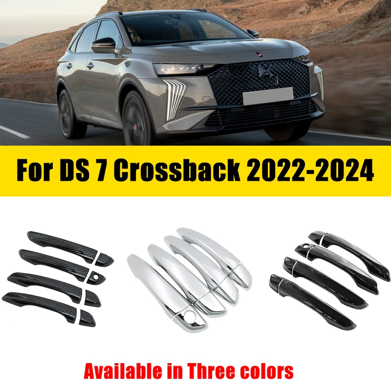 

Door Handle Cover Carbon Fiber Chrome For DS 7 Crossback 2022-2024 2023 ABS Stickers Black Anti-scratch Trim Set Car Accessories