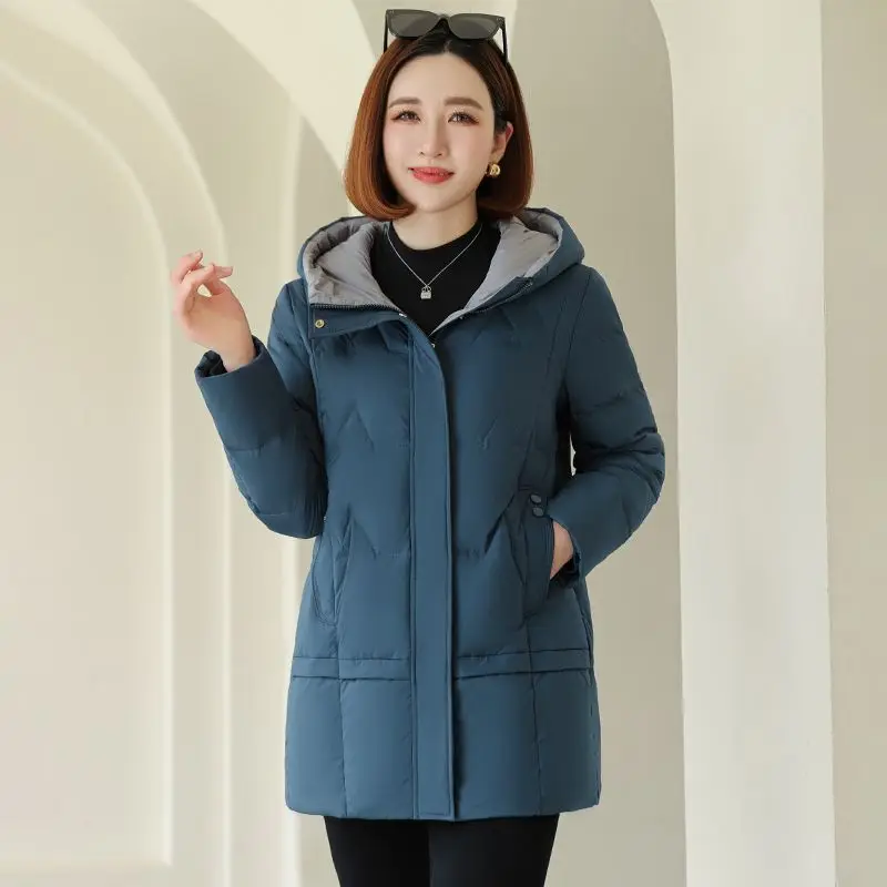 2023 New Women Down Jacket Winter Coat Mid Length Version Parkas Loose Large Size Thick Outwear Hooded Leisure Time Overcoat