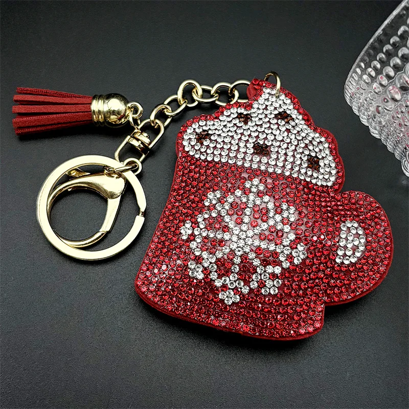 Schnee Top Kaffee Frauen Tasche Charme Für Frauen Männer Voller Kristall Strass Rot Quaste Geldbörse Hängen Anhänger Schlüsselring Weihnachten Schmuck