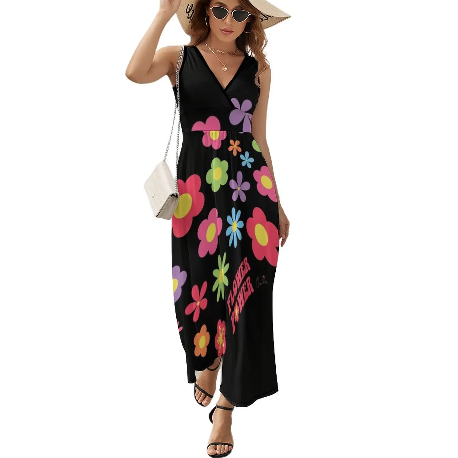 

Colorful Flower Power Joyful Flowers Sleeveless Dress Women's dress summer dresses