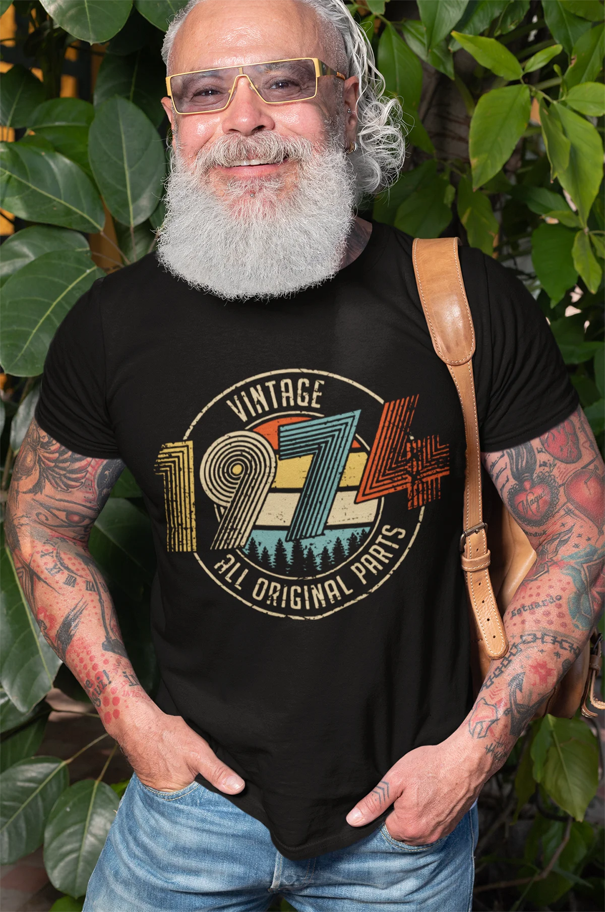 Vintage geboren im Jahr 1974 alle Original teile 49. Geburtstags geschenke T-Shirt für Männer 100% Baumwolle T-Shirts Kurzarm o Hals Kleidung 6xl – Detail 3