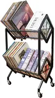 Vinyl Record Storage Rack, 2 Tier Record Organizer With Wheels, 200 Lp Albums Storage Rack Shelf, Metal Records Display Shelf 1