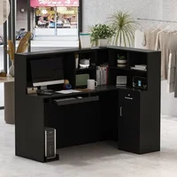 LShaped Reception Desk Counter Table with Lockable Drawers&Storage Shelves,Private Workstation for Salon Reception Room Checkout 1