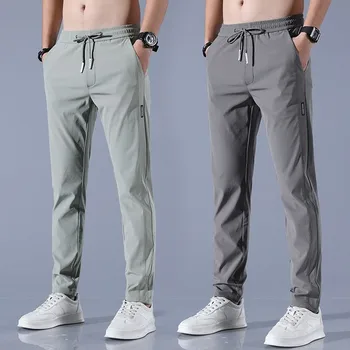 2025 summer slim new Korean version plus size trendy straight tube light business ice silk casual pants for men slim fit pants 1