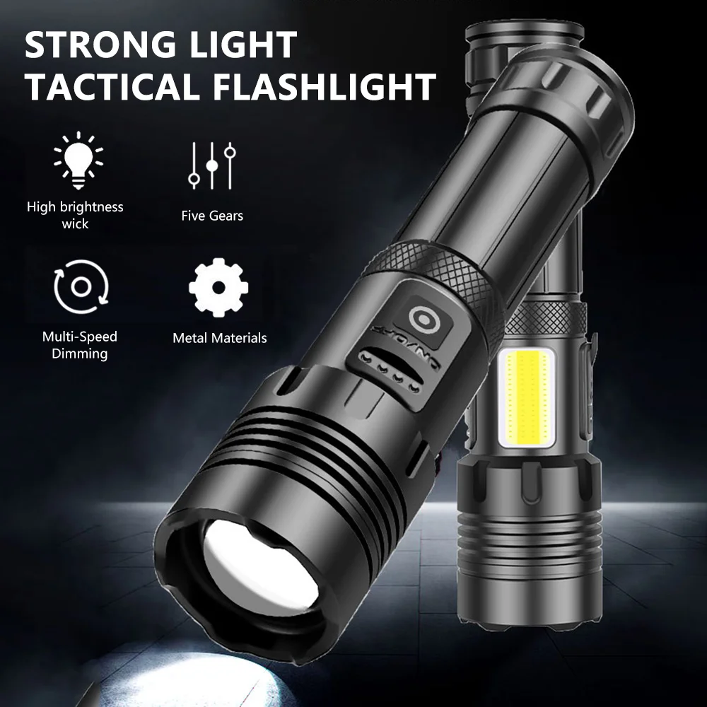 

Super Bright XHP120 COB LED Flashlight Rechargeable Tactical Flashlight Zoomable Torch Outdoor Waterproof Camping Hiking Lamp