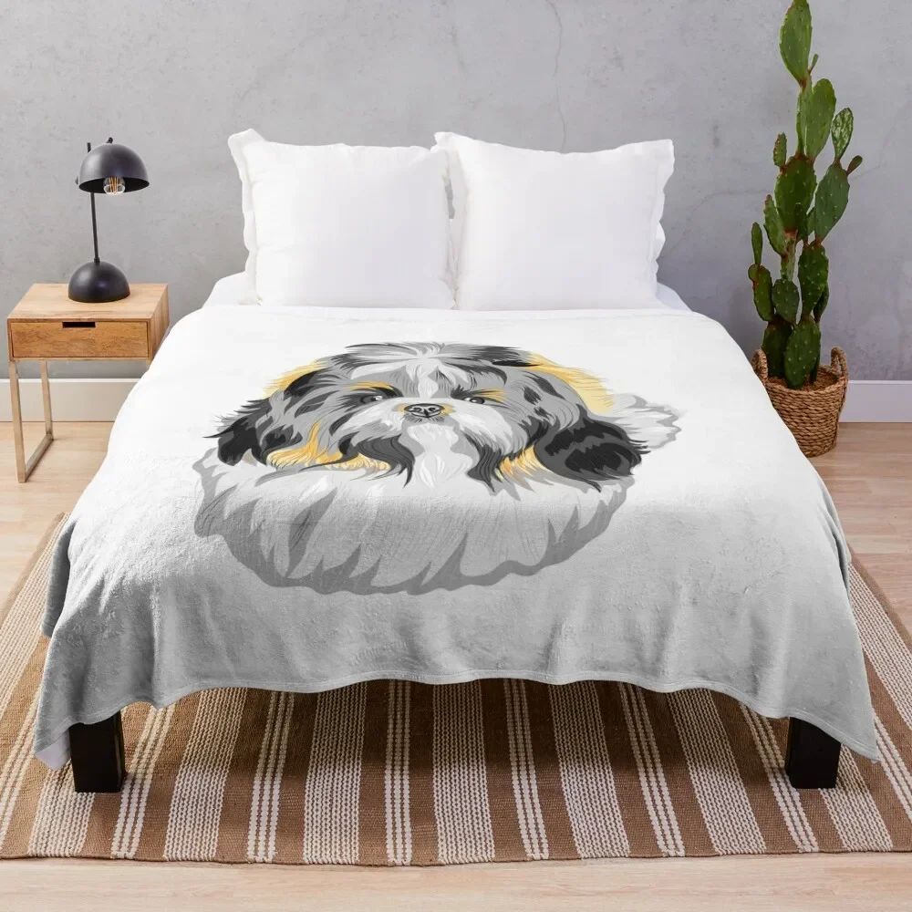 

Shih tzu dog breed sketch cute little beauty long hair Throw Blanket Furry Luxury Decorative Throw Blankets