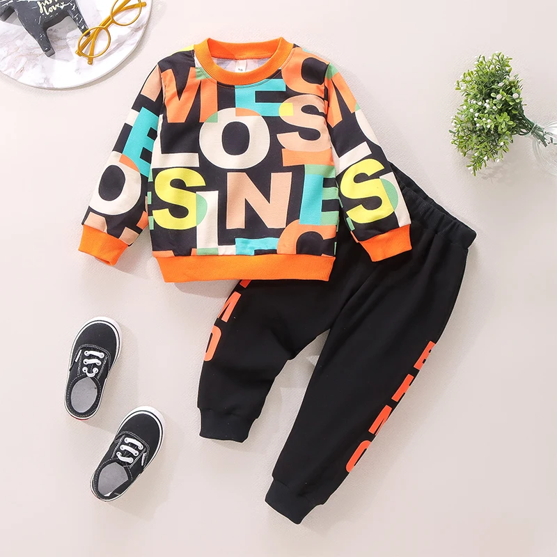 Autumn Children Boys Clothing Sets Kids Letter Print Pullover Tops and Pants 2pcs Sport Suits Baby Girls Casual Outfits