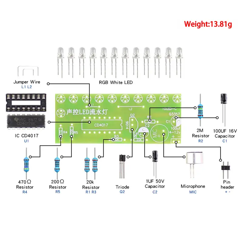 DIY Electronic Kit Module Voice Activated LED Water Light Kit CD4017 Lantern Control Fun Electronic Production Teaching Training - Image 6