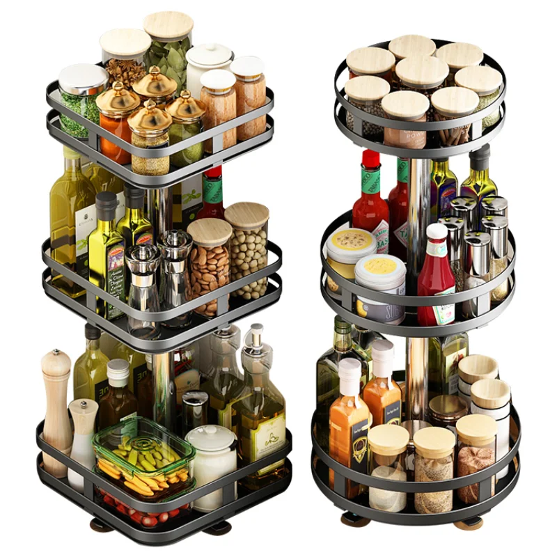 Kitchen Spice Rack Can Rotate Three-layer Storage Household Turntable Ornaments
