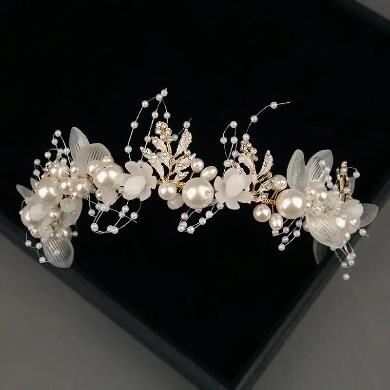 Bridal Hair Accessories Wedding Accessory Bride Crown Hair Crystal Jewelry Tiara With Pearls Flowers Wedding Crown Floral Pearl Bridal Headband