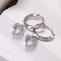 Boucles d'oreilles de luxe en cristal et Zircon pour femmes, pendentif en forme de cœur, couleur or, cercle creux, boucle d'oreille géométrique, bijoux de mariage 5