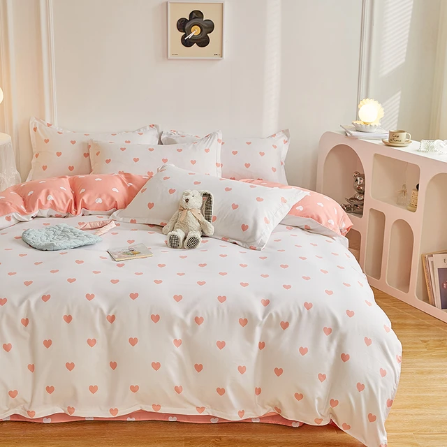 3/4pcs Kawaii Bedding Sets Cute Peach Bed Sheet Set With Pillow Cover For  Girl Bedding Set Twin Full Queen King Size Duvet Cover - Bedding Set -  AliExpress