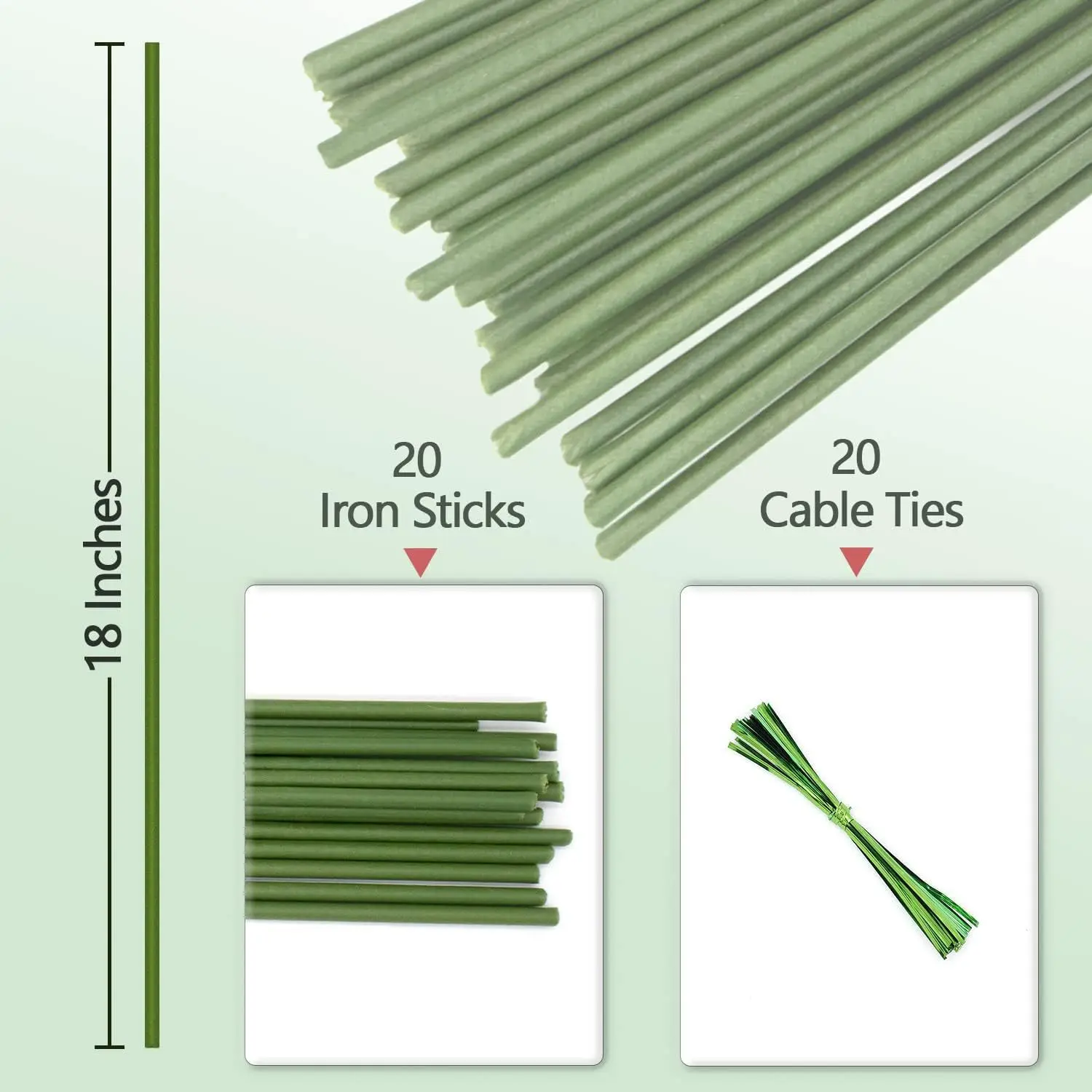 40cm Plant Stakes Garden Green Bendable Single Stem Plant Support Stakes Indoor and Outdoor Plants Floral Support