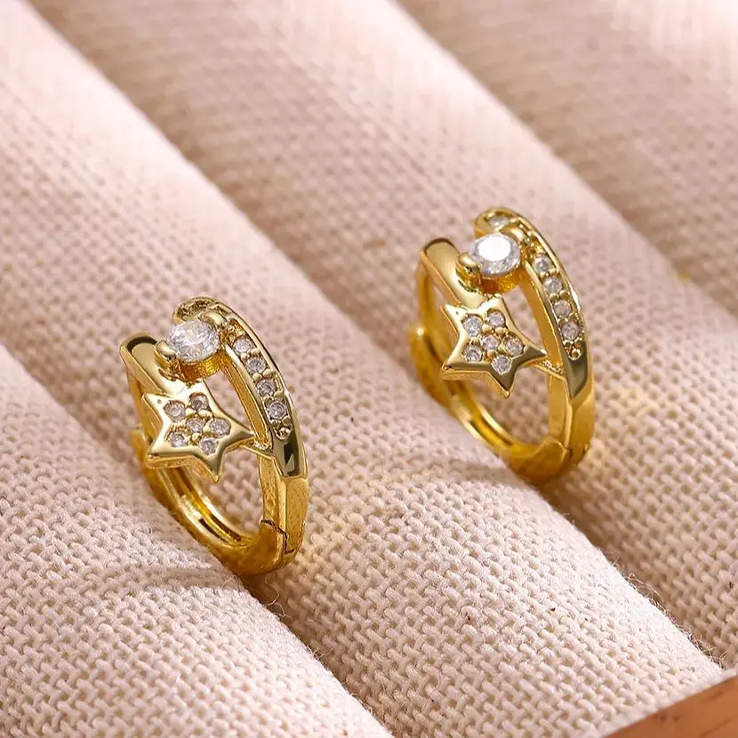 Zircon Stars Earrings Stainless Steel Crystal Hypoallergenic