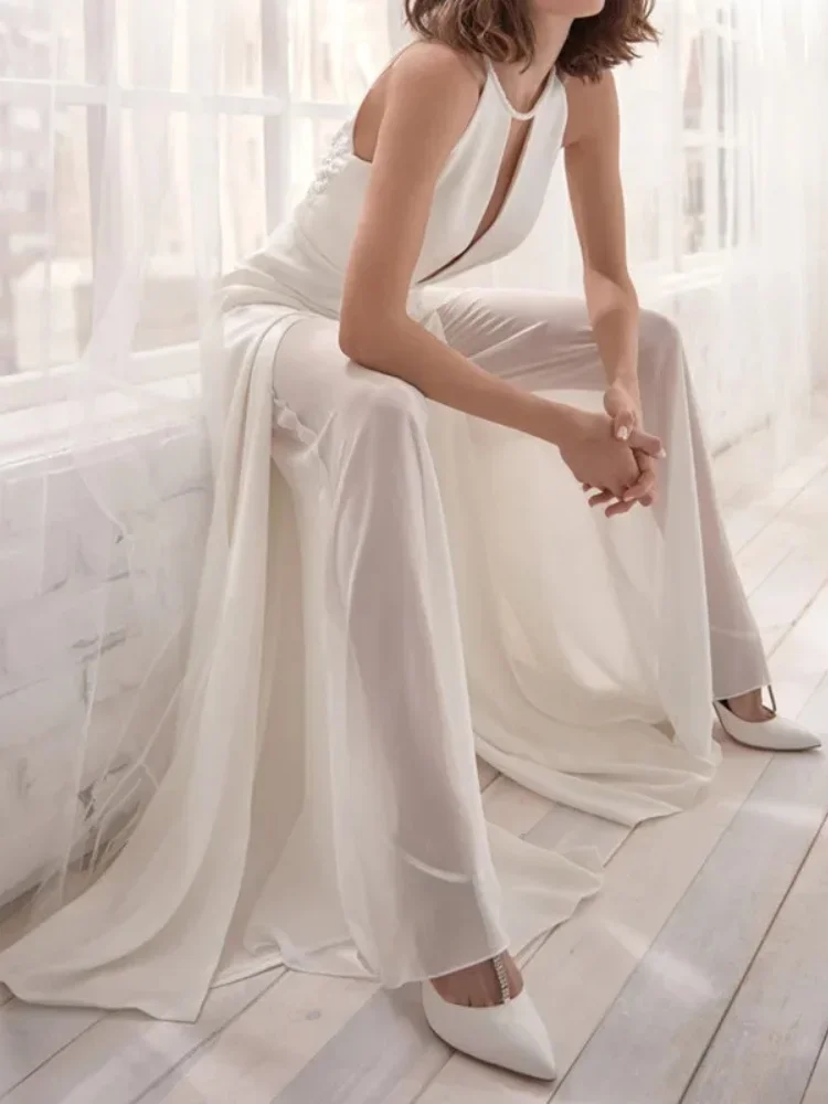 Sexy Solid Colours Jumpsuit Women Casual Hollow Out Slightly Transparent Jumpsuits Sleeveless Midriff Micro Flare Women Clothes