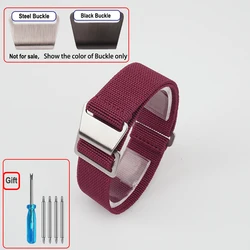Vintage - Inspired French Paratrooper Elastic Nylon Watch Strap - Durable Ballistic Fabric Wristband for 22mm (Wine Red)