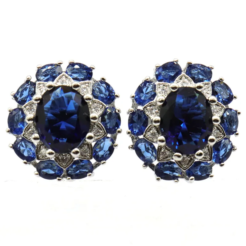 

925 SOLID STERLING SILVER Earrings 7.0g Stunning Tanzanite Red Rubies London Blue Topaz White CZ High Trendy Polished