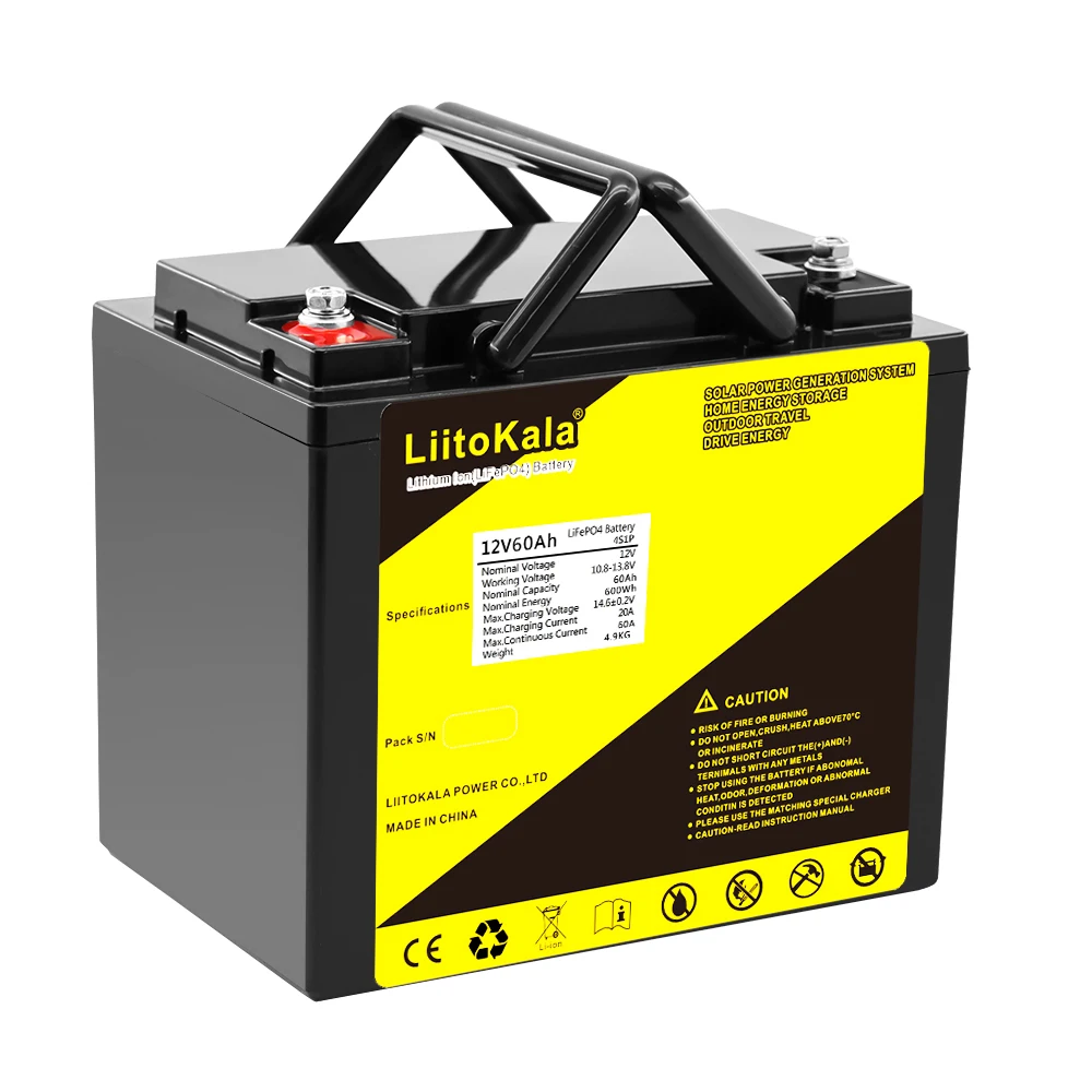 LiitoKala 12V 60Ah Deep Cycle LiFePO4 Rechargeable Battery Pack 12.8V 60Ah  Life Cycles 4000 with Built-in BMS Protection