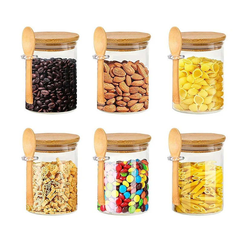 

Glass Jars With Bamboo Lid & Spoons, Glass Jar With Airtight Lid, 15 Oz/450ML Glass Food Storage Containers