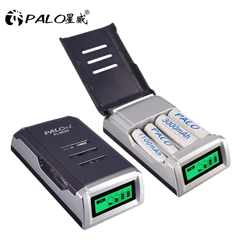 PALO 4 Slots LCD Display Smart Intelligent 1.2V Battery Charger AA charger For 1.2V AA AAA NiCd NiMh Rechargeable Batteries smart wristband charger