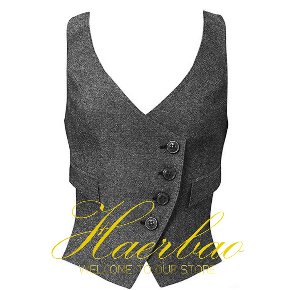 Women's Wool Sleeveless Jacket, Herringbone Vintage Style Waistcoat for Lady, Office Vest, Autumn men clothes autumn winter new warm wool men sweaters v neck sleeveless sweater vest mens jumpes pull homme jersey hombre свитер