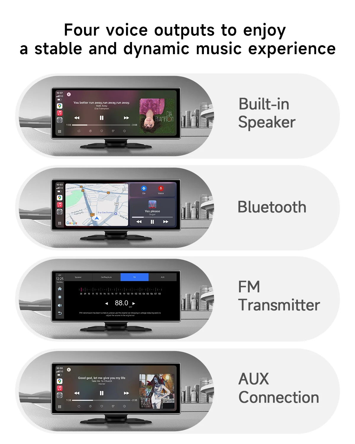 11.26 Inch Portable Wireless CarPlay Screen Multimedia Video player Radio FM Compatible with Android Auto and Apple Carplay