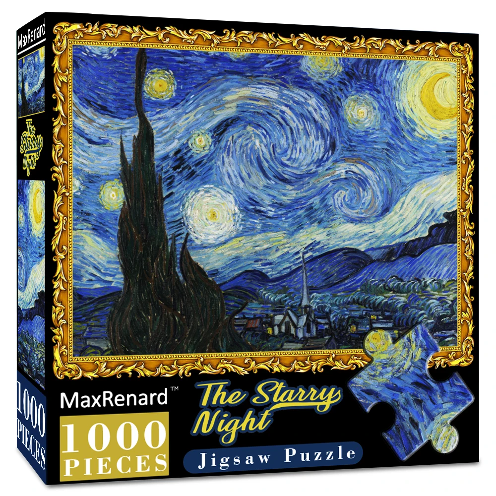 Maxrenard חתיכות 1000 פאזל למבוגרים ואן gogh בלילה כוכב ידידותי לסביבה נייר חג המולד מתנה