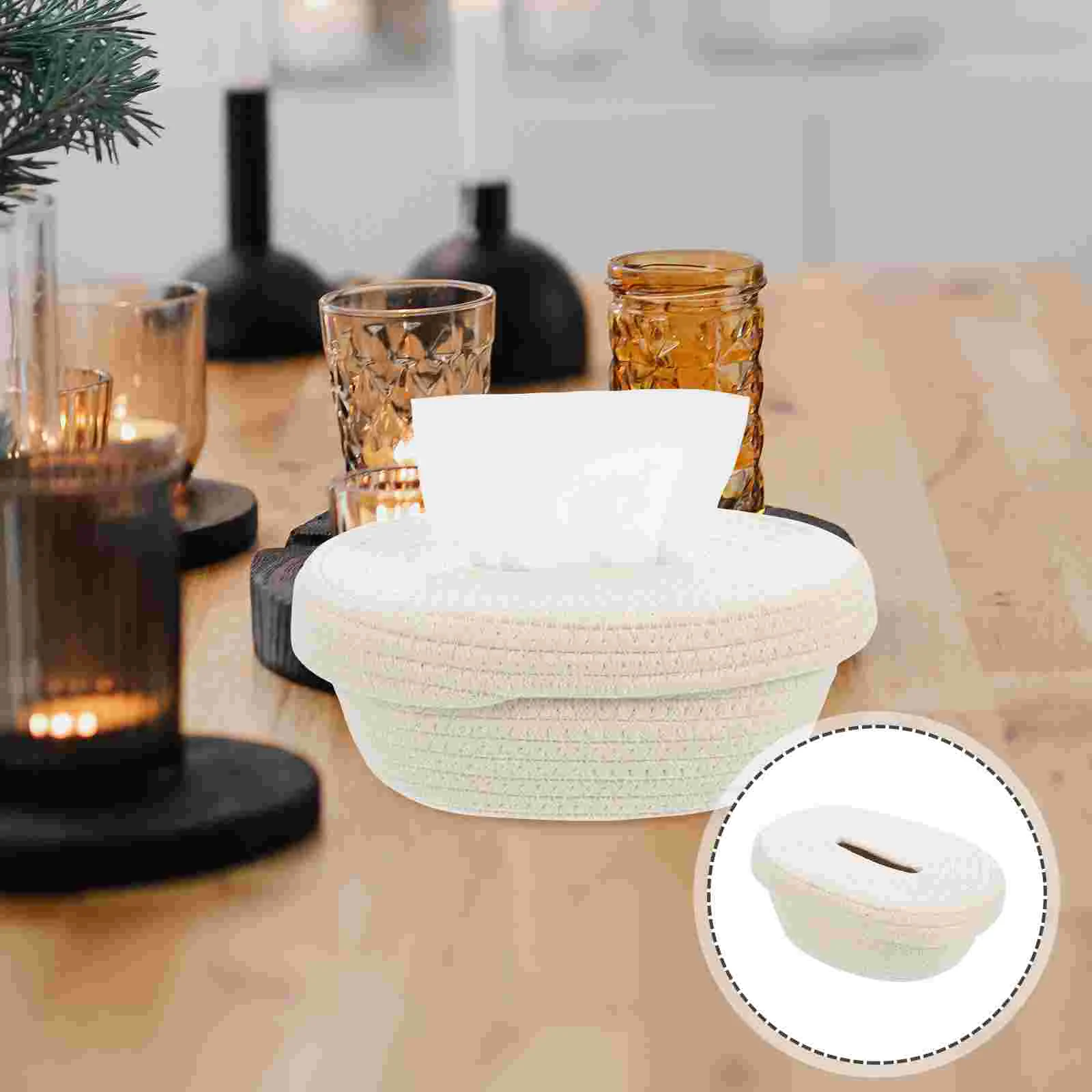 

Rope Drawer Box Woven Tissue Cases Desk Holder Cotton Tissues Dispenser Dresser
