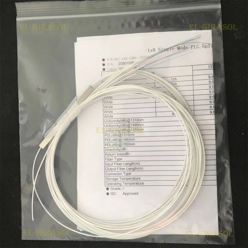 Original 10pcs/lot 1x2 1x4 1x8 1x16 fiber optic PLC splitter without connector cable 0.9mmMini Blockless 2 4 Ports