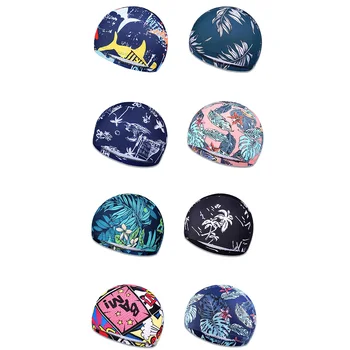 Leaf Print Swimming Cap for Adults - Ear Protection Non-Slip Design Pool Beach Summer Swim Hat 1