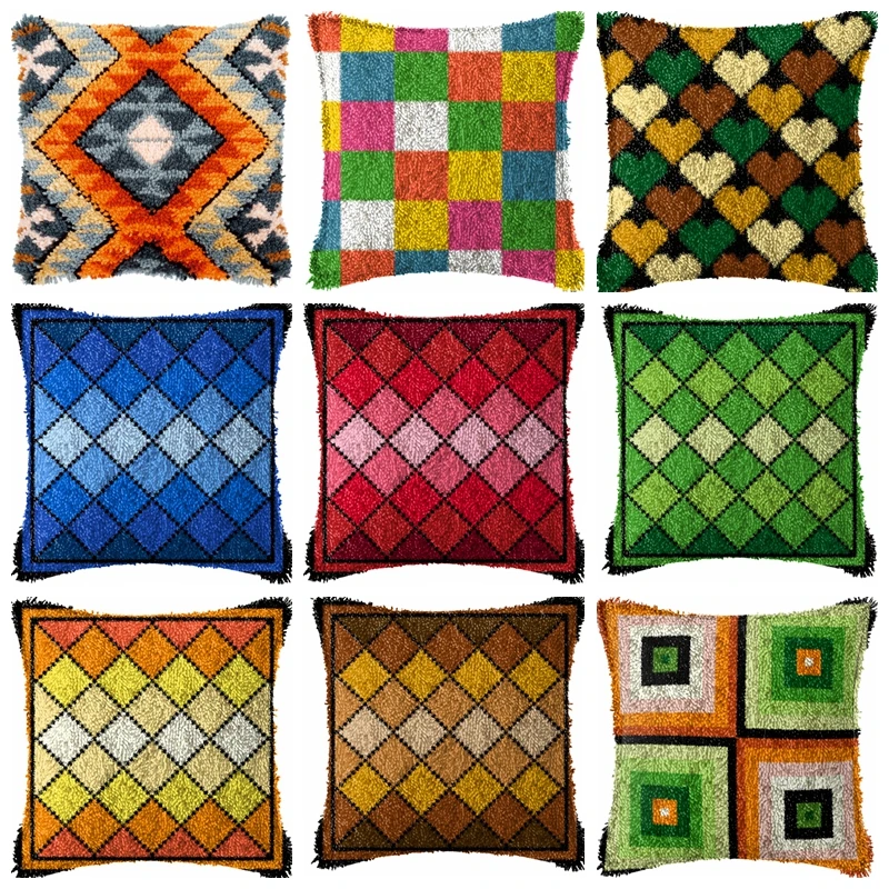 Description Picture 2 of itemPrajna Geometric Patterns Latch Hook Kit Knot Pillow Package Embroidery Latch Hook Kits Cushion Pillowcase Set For Needlework