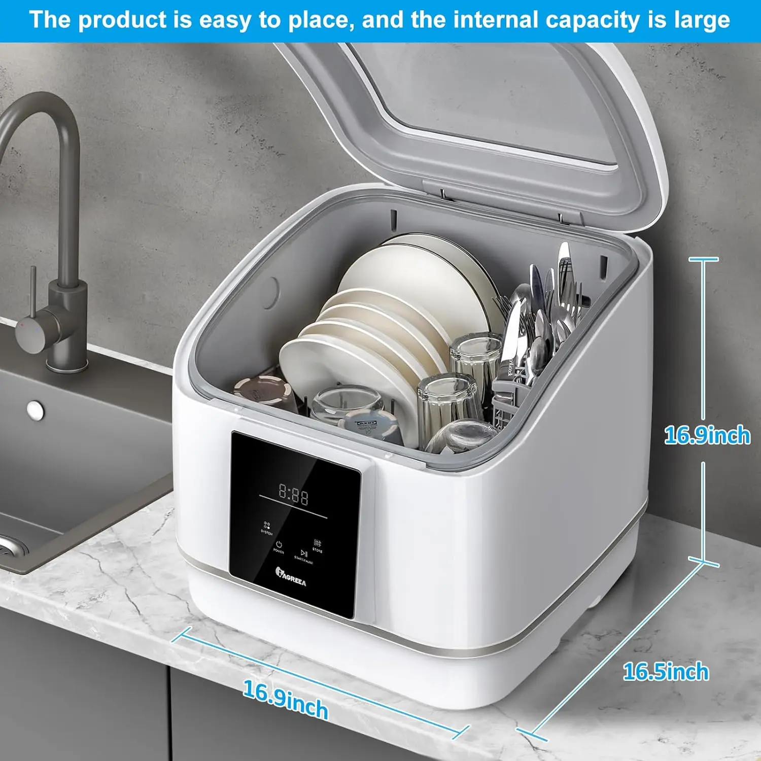 Countertop Dishwasher, 7 Washing Programs Compact Mini Dishwasher, No Hook Needed, Anti-Leakage, Fruit & Vegetable Soak 6