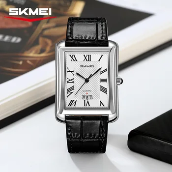 SKMEI 2575 Orologio al Quarzo da Uomo Elegante Orologio da Polso Business con Calendario Quadrante Quadrato Cinturino in Pelle Orologi alla Moda per Uomo Reloj Hombre