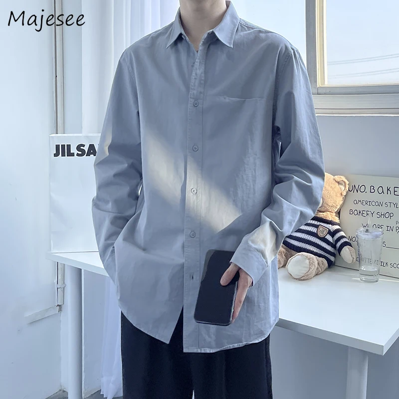 

Japanese Style Loose Shirts Men Single Pocket Long Sleeve Ins Casual Teen Youthful Vitality Popular BF Business Solid All-match