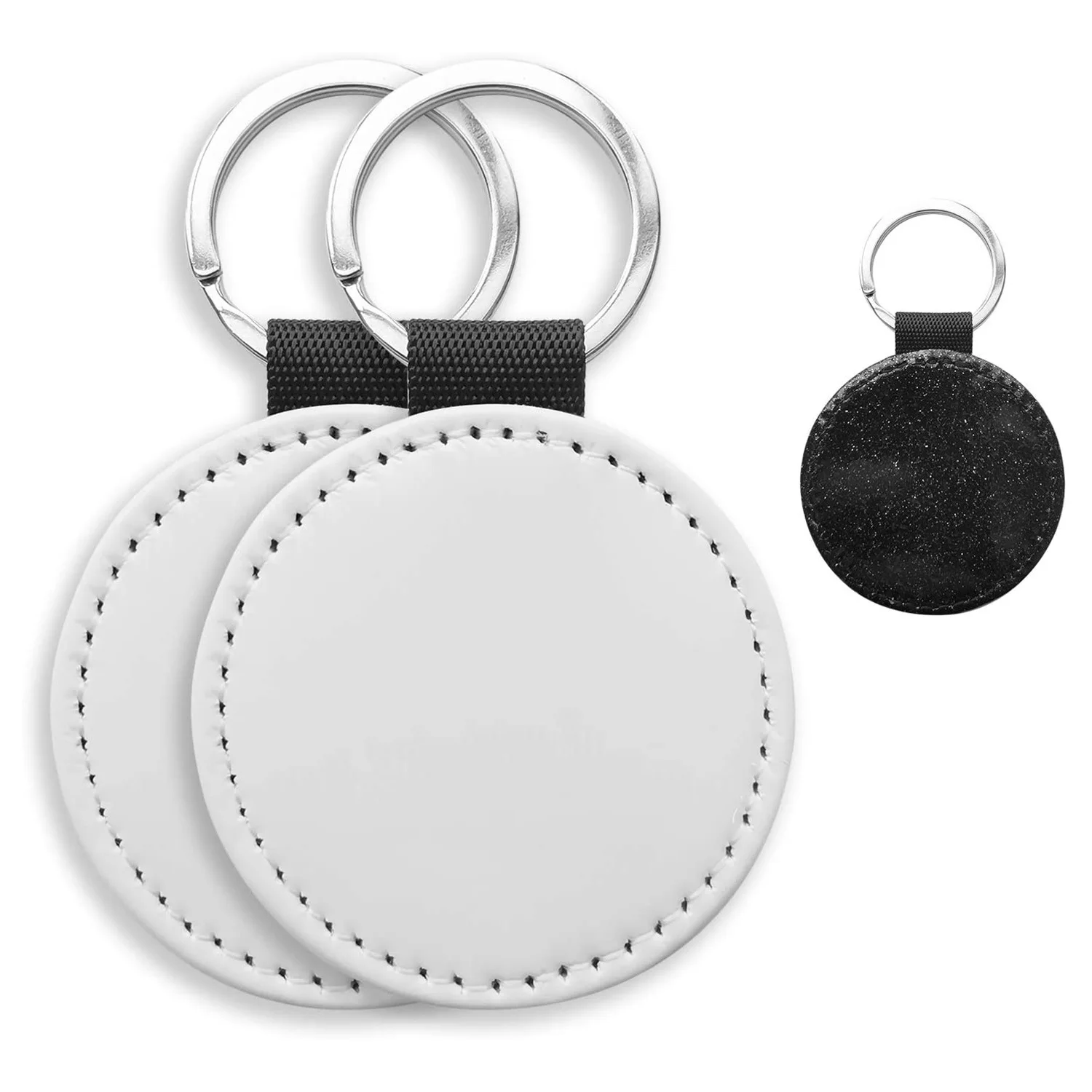 AB97-10 팩 승화 블랭크 키체인 글리터 PU 가죽 키체인 DIY 열전사 키링