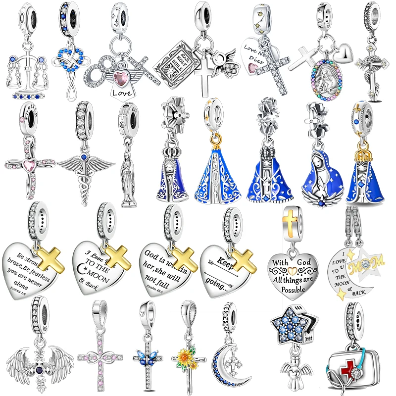 Breloques en argent regardé 925 avec pendentif croix réglable, adaptées au bracelet Pandora original, collier de perles, bijoux à bricoler soi-même, ailes, 600