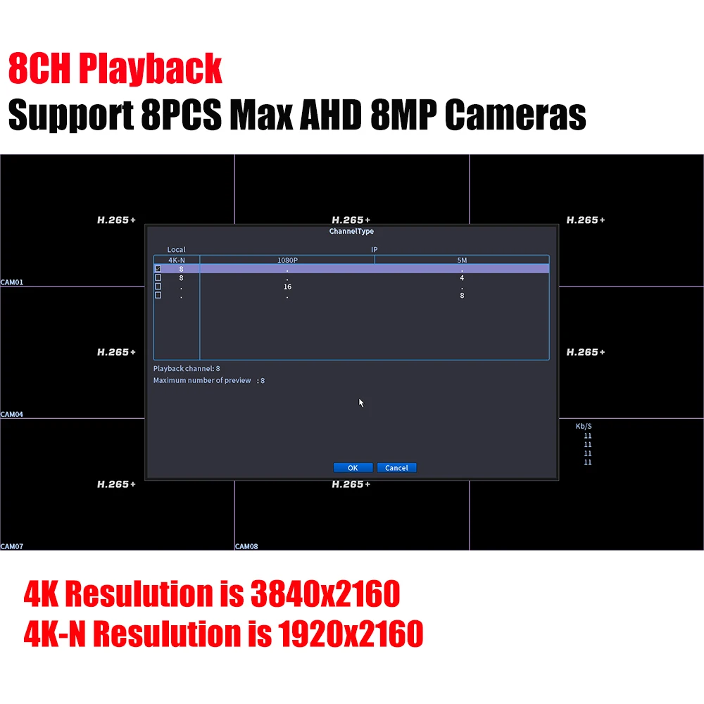 USAFEQLO ̺긮 8CH AHD 8MP-N 4K-N ̴ DVR NVR H.265 XVi  ڴ, Ƴα AHD ī޶ HDMI  DVR