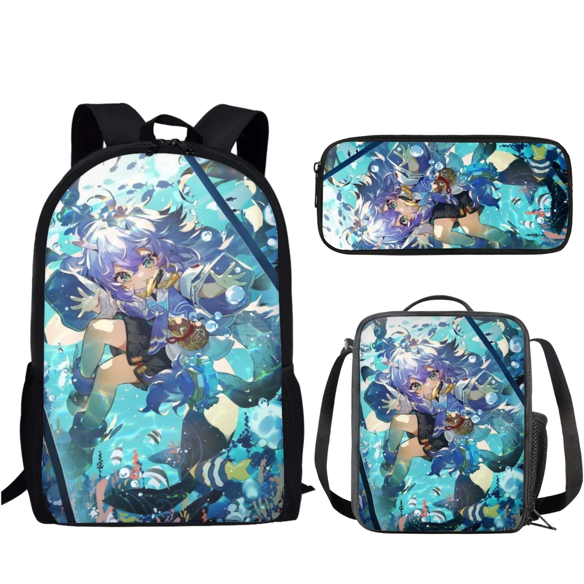 Popular Youthful Honkai Impact Pattern 3D Print 3pcs/Set Student Travel bags Laptop Daypack Backpack Lunch Bag Pencil Case