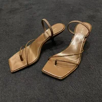 Sandales rétro en cuir véritable à bout carré pour femmes, pantoufles à talons hauts, à la mode, nouvelle collection 2025 2